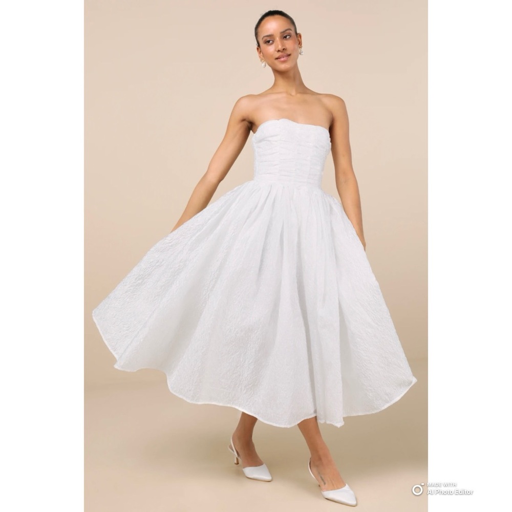 Lulu's White Strapless Midi Dress